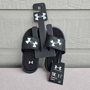 Under Armour UA Ignite Pro Black Slide Sandals Boys Child SZ 11K Slip-On Sports